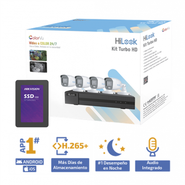 Kit de Videovigilancia 4 Cámaras Turbo, HD, 1080p + SSD 1 TB