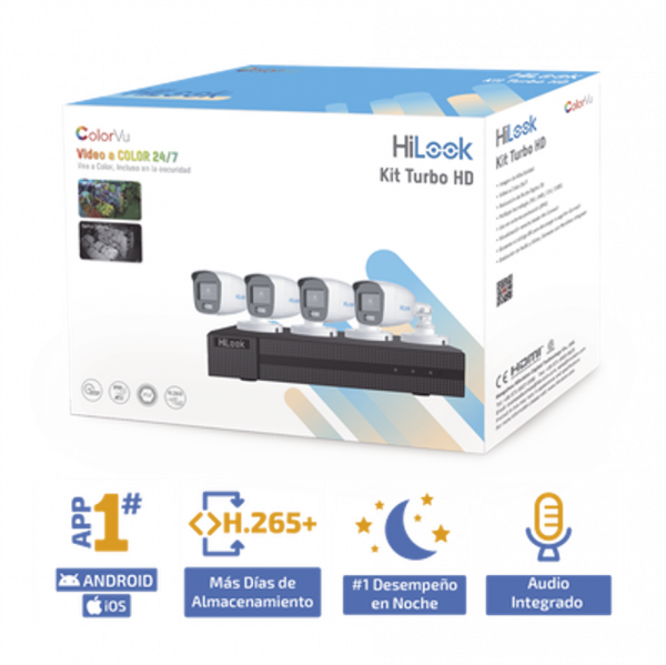 Kit DVR 4 Canales  y 4 Cámaras Bala ColorVu con Micrófono Integrado