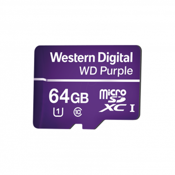 Memoria microSD WESTERN DIGITAL de 64GB PURPLE, Especializada Para Videovigilancia