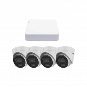 Kit IP 1080p (2 Megapíxel), NVR de 4 Canales con 4 Puertos PoE, 4 Cámaras IP Turret con Micrófono Integrado, ColorVu y ACUSENSE Lite