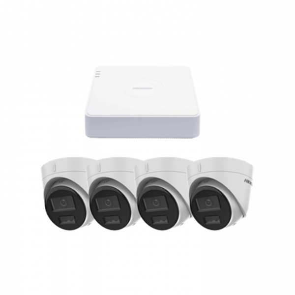 Kit IP 1080p (2 Megapíxel), NVR de 4 Canales con 4 Puertos PoE, 4 Cámaras IP Turret con Micrófono Integrado, ColorVu y ACUSENSE Lite