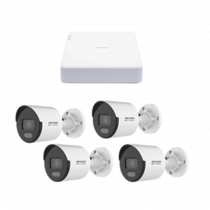 Kit IP 1080p (2 Megapíxel), NVR de 4 Canales con 4 Puertos PoE, 4 Cámaras IP Bala ColorVu Lite y ACUSENSE Lite, Micrófono Integrado
