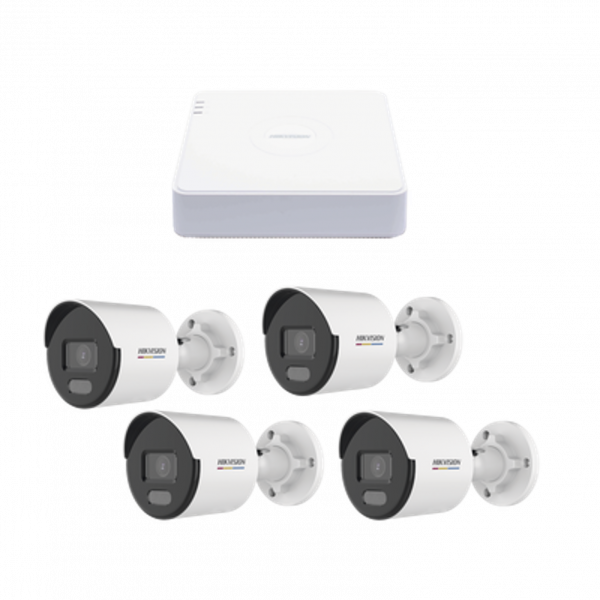 Kit IP 1080p (2 Megapíxel), NVR de 4 Canales con 4 Puertos PoE, 4 Cámaras IP Bala ColorVu Lite y ACUSENSE Lite, Micrófono Integrado