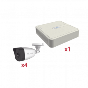 Kit IP 1080p (2 Megapíxel), NVR de 4 Canales con 4 Puertos PoE, 4 Cámaras IP tipo Bala para Exterior