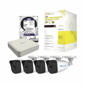 Kit IP 4 Cámaras con 4 Megapíxel, NVR de 4 Canales, Bobina de Cable de 100 mts y Disco Duro 1 TB