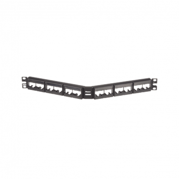 Panel de Parcheo PANDUIT Modular Mini-Com (Sin Conectores), Angulado, Sin Blindaje, Con Etiqueta y Cubierta, de 24 puertos, 1 UR