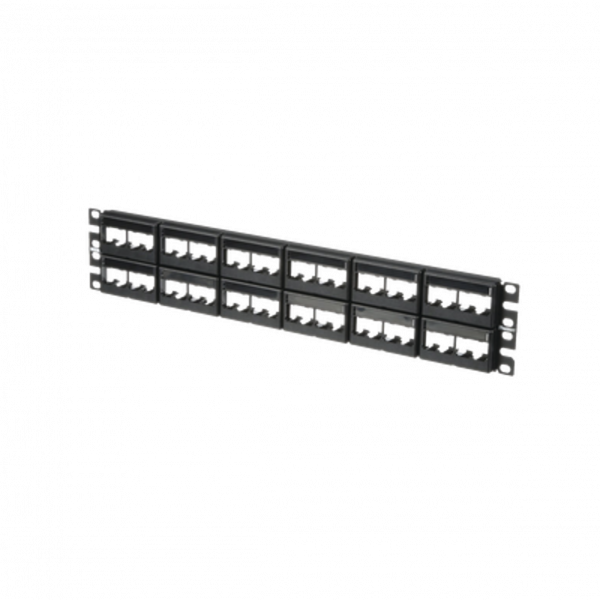 Panel de Parcheo PANDUIT Modular Mini-Com (Sin Conectores), Plano, Sin Blindaje, Con Etiqueta y Cubierta, de 48 puertos, 2UR