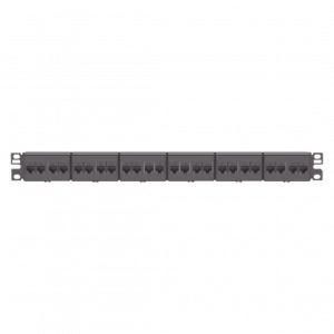 Panel de Parcheo PANDUIT con 24 Acopladores Mini-Com, Plano, Categoría 6, de 1 UR, Color Negro