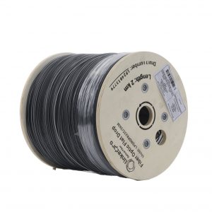Carrete de 2 km de Fibra Óptica Drop Plana, Interior/Exterior G.657A2 Monomodo de 2 hilos (bifibra), Dieléctrica, Forro Negro, (No Soporta Conectores Mecánicos)