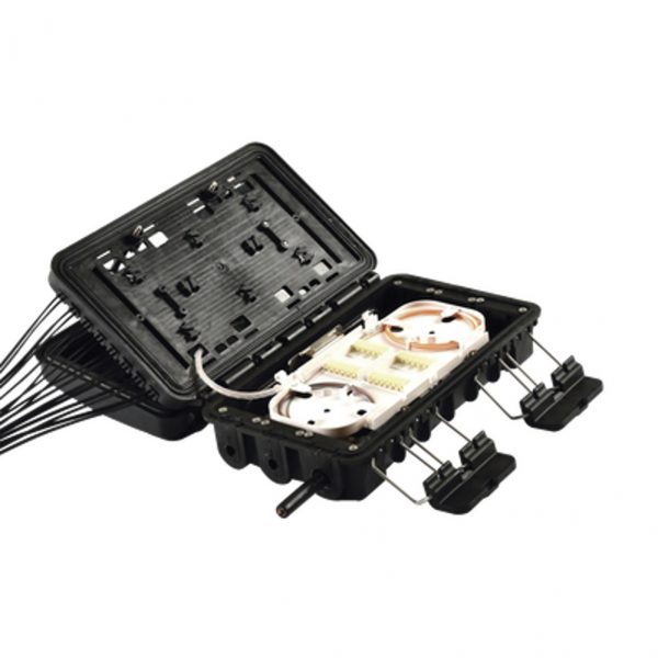 Caja de Distribución de Fibra Óptica para 24 Empalmes, con 16 acopladores SC/APC simplex, Exterior IP65, Color Negro - Imagen 2