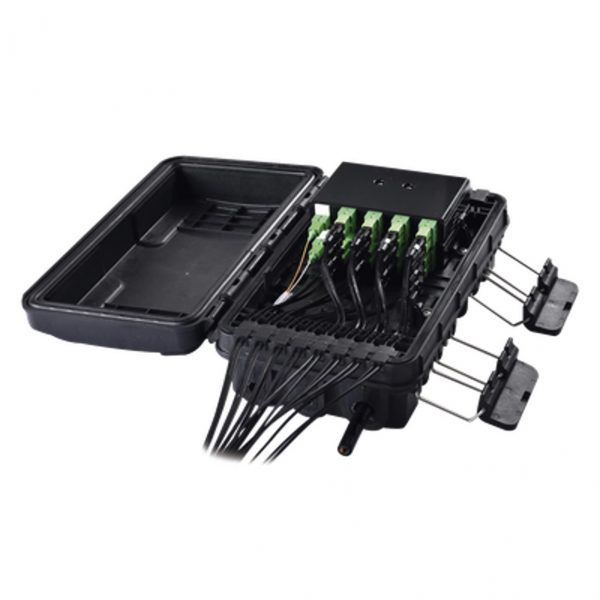 Caja de Distribución de Fibra Óptica para 24 Empalmes, con 16 acopladores SC/APC simplex, Exterior IP65, Color Negro - Imagen 3