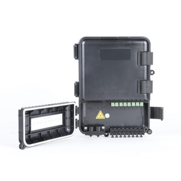 Caja de Distribución de Fibra Óptica para 24 Empalmes, con 8 acopladores SC/APC simplex, Exterior IP55, Color Negro - Imagen 5