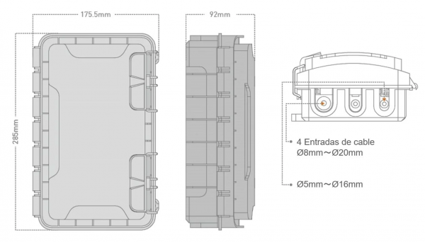 Caja de Distribución de Fibra Óptica, Hasta 96 Empalmes, Exterior IP65, Color Negro - Imagen 5