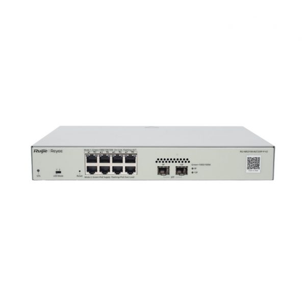Switch Administrable PoE Capa 2 con 8 puertos Gigabit PoE 802.3 af/at + 2 SFP para fibra 1Gb, gestión gratuita desde la nube, 125w