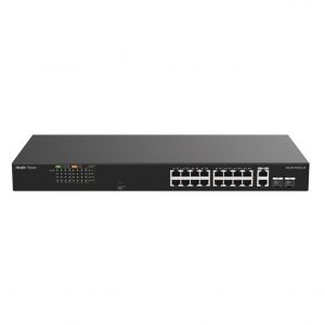 Switch PoE+ 120 Watts, No Administrable Ideal para CCTV, 16 Puertos 10/100, 2 Uplinks Gigabit y 2 SFP, Carcasa Metálica