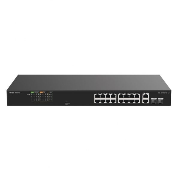 Switch PoE+ 120 Watts, No Administrable Ideal para CCTV, 16 Puertos 10/100, 2 Uplinks Gigabit y 2 SFP, Carcasa Metálica