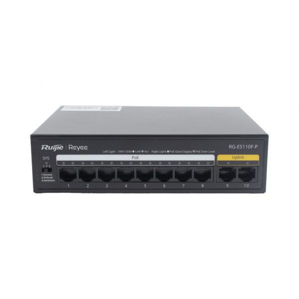 Switch PoE+ con 10 Puertos 10/100 Mbps / 110 W / Carcasa de Acero / No Administrable