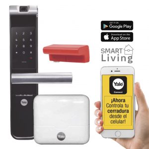 Kit Cerradura con manija YMF40A y HUB, Apertura por, Código, Biometría y apertura por SMARTPHONE, Para puertas de 35 a 90 mm de espesor