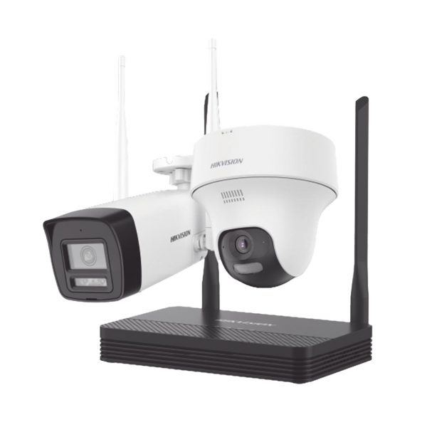 Kit IP Inalámbrico 4 Megapixel / NVS 4 Canales / 1 Cámara Bala Exterior + 1 Cámara Turret Interior con Lente 2.8 mm y Dual Light / Audio Bidireccional (Micrófono y Bocina) / Soporta Micro SD de 512 GB