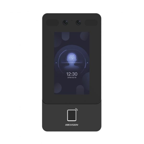 Terminal Min Moe PoE & WiFi de Reconocimiento Facial y Huella con Lector MIFARE / Exterior IP65 / Hasta 1.5 mts en Lectura de Rostro / Soporta P2P / 1,500 Rostros / 3,000 Huellas / Salida 12 Vcd para Chapa / PoE / SIP Estandar / HIK-IA