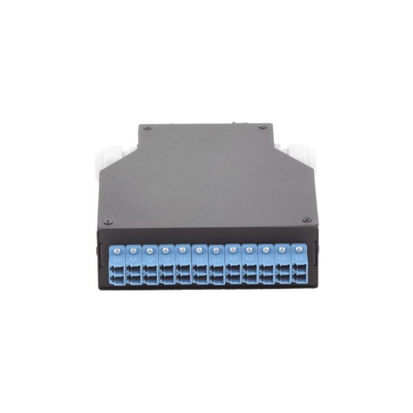Distribuidor de Fibra Óptica Para Riel Din, 12 acopladores LC/UPC Duplex Monomodo con Charola de Empalme
