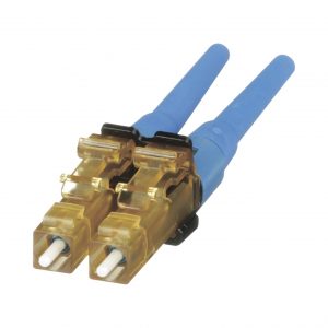 Conector de Fibra Óptica LC Duplex OptiCam, Monomodo 9/125 OS2, Pre-pulido, Color Azul