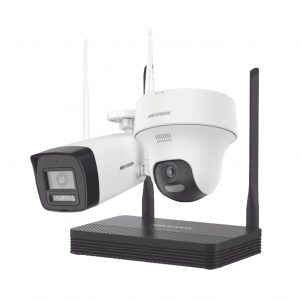 Kit IP Inalámbrico 2 Megapíxel / NVS 4 Canales / 1 Cámara Bala Exterior + 1 Cámara Turret Interior con Lente 2.8 mm y Dual Light / Audio Bidireccional (Micrófono y Bocina) / Soporta Micro SD de 512 GB
