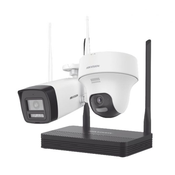 Kit IP Inalámbrico 2 Megapíxel / NVS 4 Canales / 1 Cámara Bala Exterior + 1 Cámara Turret Interior con Lente 2.8 mm y Dual Light / Audio Bidireccional (Micrófono y Bocina) / Soporta Micro SD de 512 GB