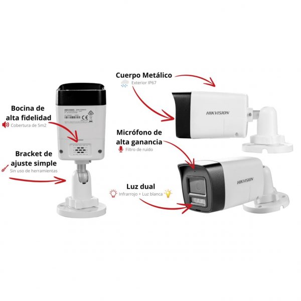 [Audio Bidireccional + Dual Light + ColorVu] Bala TURBOHD 3K (5 Megapíxel) / Lente 2.8 mm Angulo de visión 112° / 30 mts IR EXIR + 20 mts Luz Blanca / Micrófono y Bocina Integrado / Exterior IP67 / Metal / dWDR - Imagen 3