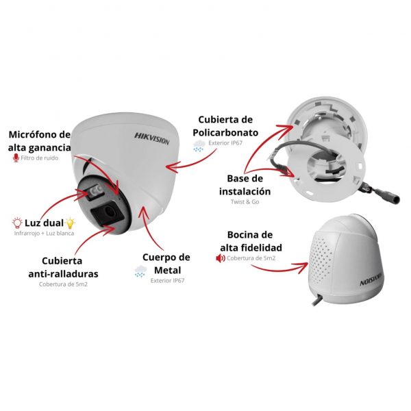 [Audio Bidireccional + Dual Light + ColorVu] Turret TURBOHD 3k (5 Megapíxel) / Lente 2.8 mm / 40 mts IR EXIR + 40 mts Luz Blanca / Micrófono y Bocina Integrado / Exterior IP67 / dWDR - Imagen 5