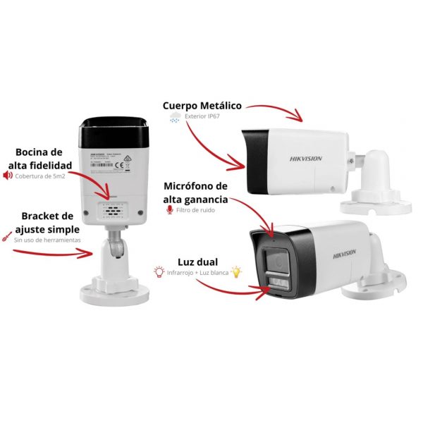 [Audio Bidireccional + Dual Light + ColorVu] Bala TURBOHD 4K (8 Megapíxel) / Lente 2.8 mm / 30 mts IR EXIR + 20 mts Luz Blanca / Micrófono y Bocina Integrado / Exterior IP67 / Metal / dWDR - Imagen 4