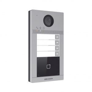 Videoportero IP 2 Megapíxel / Llamada y Apertura Remota desde App Hik-Connect (Requiere monitor) / PoE / Exterior IP65 + Antivandálico IK08 / 4 Departamento / Apertura con Tarjeta / Soporta 2 Puertas y hasta 6 Monitores