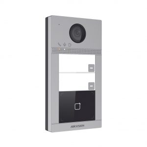 Videoportero IP 2 Megapíxel / Llamada y Apertura Remota desde App Hik-Connect (requiere monitor) / PoE / Exterior IP65 + Antivandálico IK08 / 2 Departamentos / Apertura con Tarjeta / Soporta 2 Puertas y hasta 6 Monitores