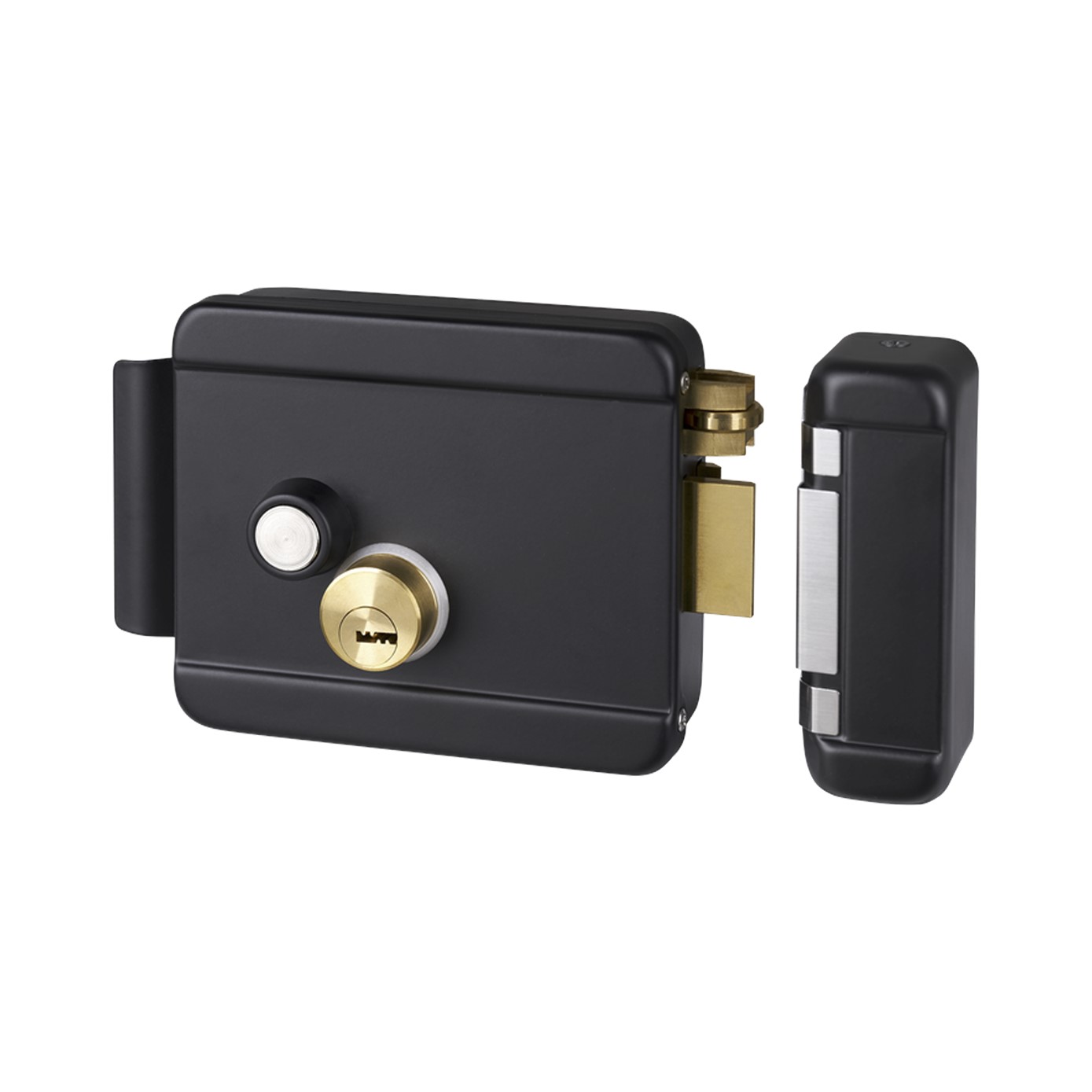 Cerradura Eléctrica con Botón de Salida / Incluye Llave / Exterior / Derecha / Color Negro