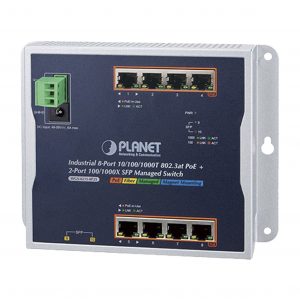 Switch Industrial PoE Administrable de Pared Capa 2, 8 Puertos Gigabit PoE 802.3at y 2 Puertos 100/1000X SFP