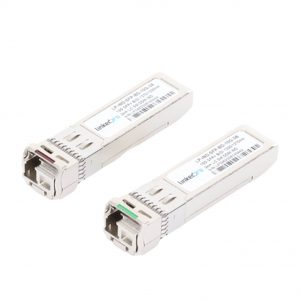 Transceptores Ópticos Industriales Bidireccionales SFP+ (Mini-Gbic) / Monomodo 1270 & 1330 nm / 10 Gbps / 10GBASE / Conector LC/UPC Simplex / DDM / Hasta 3 km / 2 Piezas