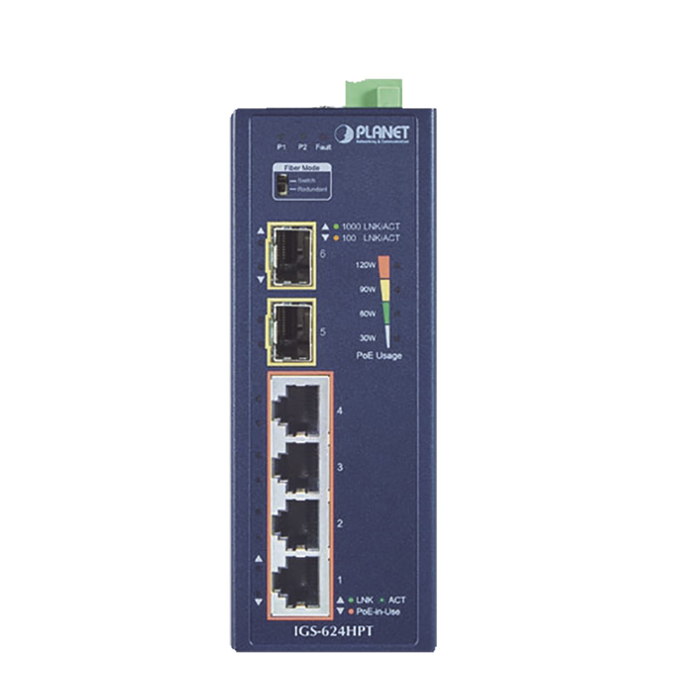 Switch PoE Industrial No Administrable de 4 Puertos PoE 10/100/1000T 802.3at, 2 Puertos SFP 10/1000X - Imagen 2