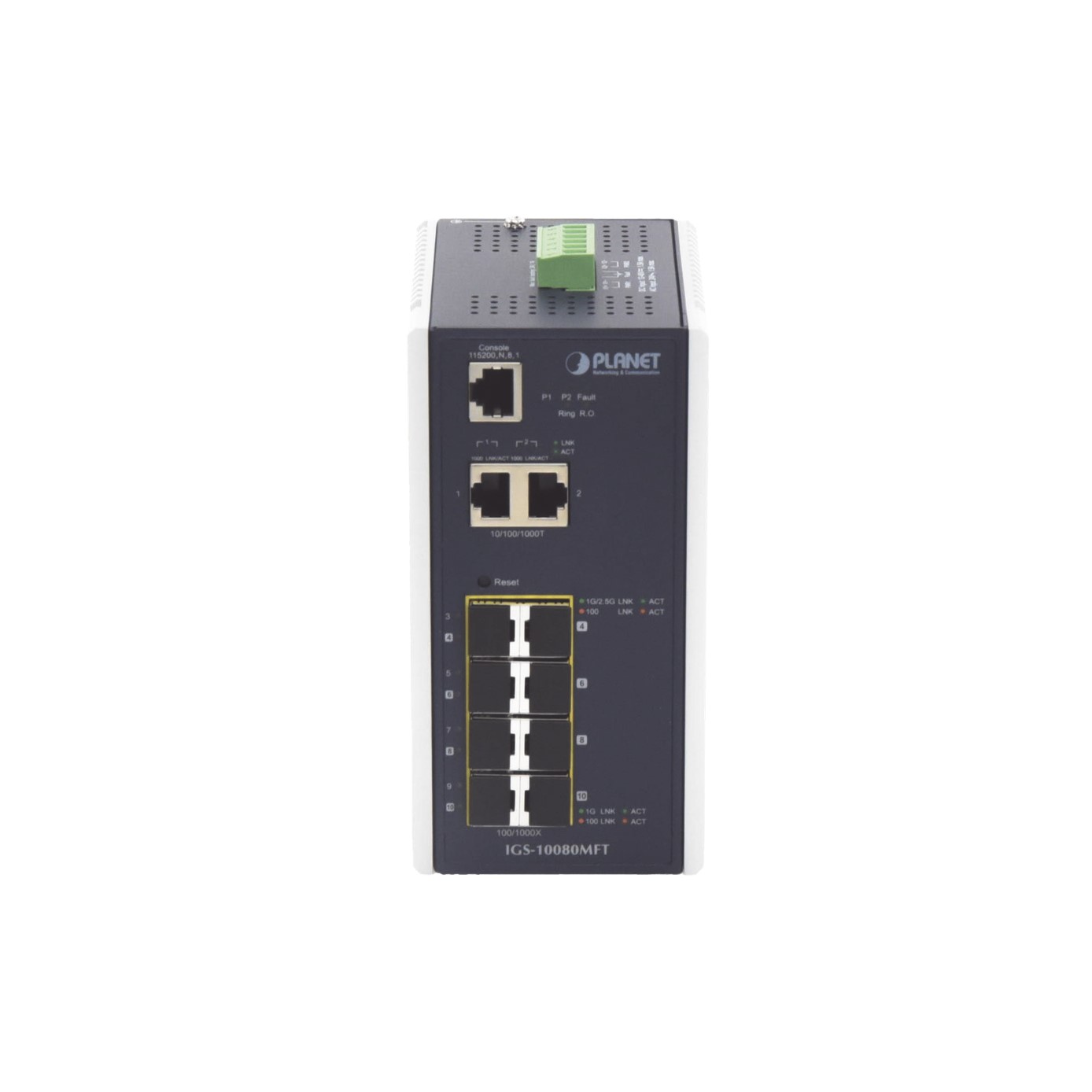 Switch Industrial Administrable L2+, 8 Puertos 1G SFP, 2 Puertos TP Gigabit, (-40 ~75 grados C)