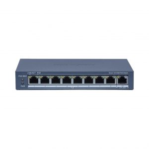 Switch PoE+ / Monitoreable / 8 Puertos 10/100 Mbps PoE+ / 1 Puerto 1000 Mbps de Uplink / Configuración Nube Hik-PartnerPro / Modo Extendido hasta 300 Metros / 110 W
