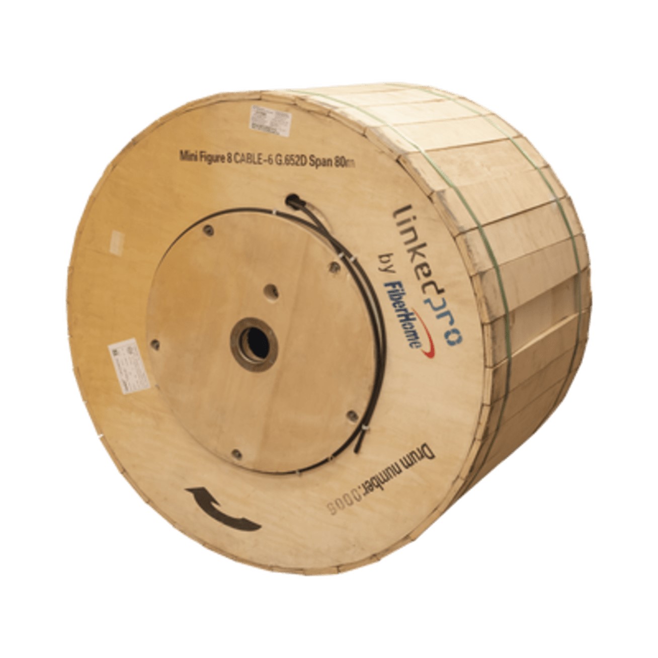 Carrete de 4 km de Fibra Óptica Aérea Mini Figura 8, G.652D, Monomodo de 6 Hilos, Exterior, Span 80, Loose Tube
