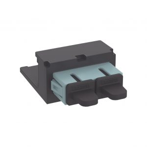 Módulo Acoplador SC Duplex, para Fibra Óptica Multimodo OM3/OM4, Tipo Mini-Com, Color Aqua