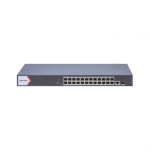 Switch Gigabit PoE+ / Administrable / 24 Puertos 1000 Mbps PoE+ / 1 Puerto 1000 Mbps Uplink / 1 Puertos SFP Uplink / Configuración Nube Hik-Partner Pro / Modo Extendido hasta 300 Metros / 230 W