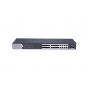 Switch Gigabit PoE+ / Administrable / 24 Puertos 1000 Mbps PoE+ / 2 Puertos SFP / Configuración Remota desde Hik-PartnerPro / PoE Extendido 250 Metros / 370 Watts