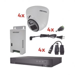 Kit Audio Bidireccional TurboHD 1080p / DVR 4 Canales / 4 Cámaras Eyeball (Exterior) con Bocina y Microfóno Integrado / 1 Fuente de Poder / Accesorios