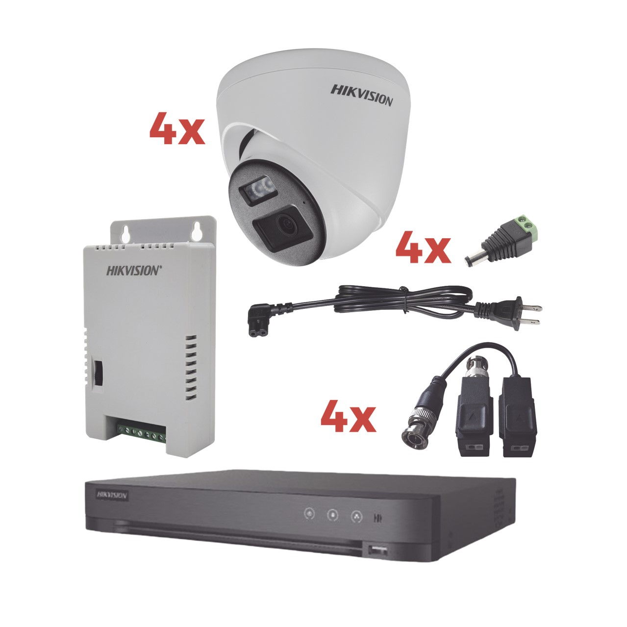 Kit Audio Bidireccional TurboHD 1080p / DVR 4 Canales / 4 Cámaras Eyeball (Exterior) con Bocina y Microfóno Integrado / 1 Fuente de Poder / Accesorios
