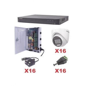 KIT TurboHD 1080p / DVR 16 Canales / 16 Cámaras Turret con Audio Integrado (Exterior 2.8 mm) / Transceptores / Conectores / Fuente de Poder Profesional