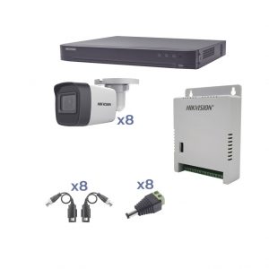 KIT TurboHD 1080p / DVR 8 Canales / 8 Cámaras Bala (exterior 2.8 mm) / Transceptores / Conectores / Fuente de Poder Profesional hasta 15 Vcc para Larga Distancia