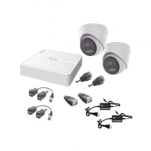 Kit HiLook Audio Bidireccional TurboHD 1080p / DVR 4 Canales / 2 Cámaras Turret (Exterior) con Bocina y Microfóno Integrado / 2 Fuentes de Poder / Accesorios