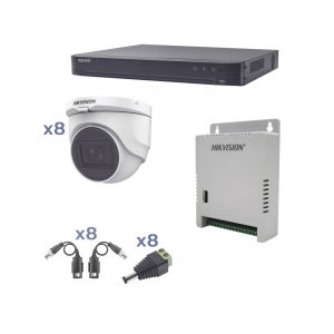 Kit TURBOHD 1080p / DVR 8 Canales / 8 Cámaras Turret (exterior 2.8 mm) / Conectores / Transceptores / Fuente de Poder Profesional hasta 15 Vcc para Larga Distancia