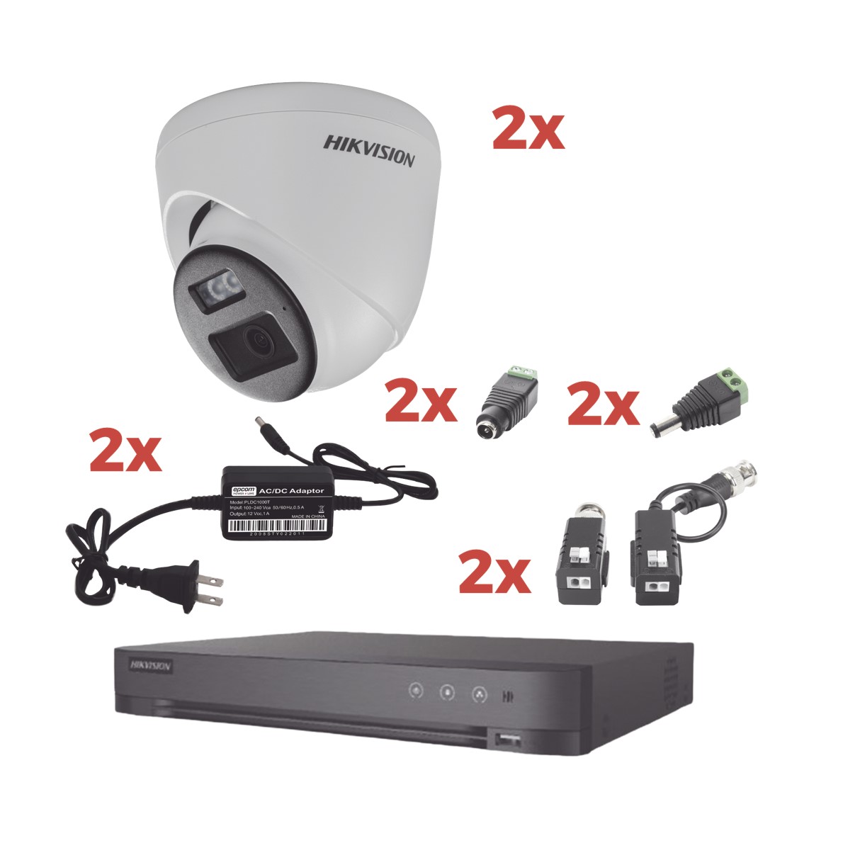 Kit Audio Bidireccional TurboHD 1080p / DVR 4 Canales / 2 Cámaras Eyeball (Exterior) con Bocina y Microfóno Integrado / 2 Fuentes de Poder / Accesorios